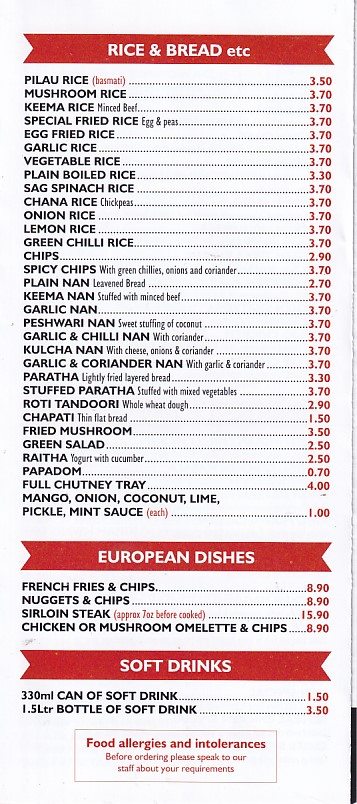 Menu of Tiffin Takeaway, in Ystradgynlais