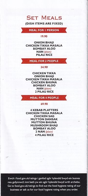 Menu of Tiffin